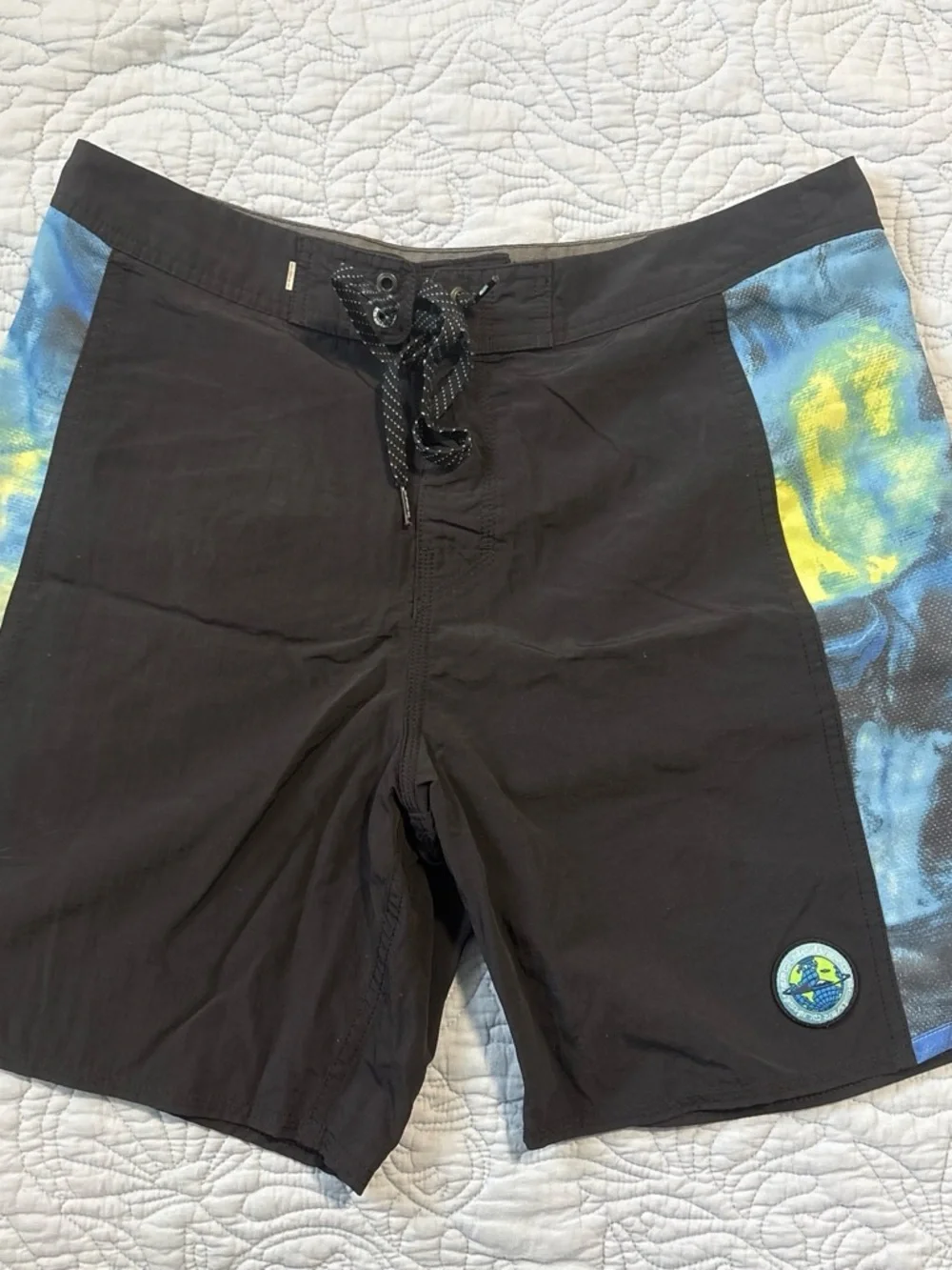 Quiksilver Black Swim Board Shorts with Blue & Yellow Side Panels